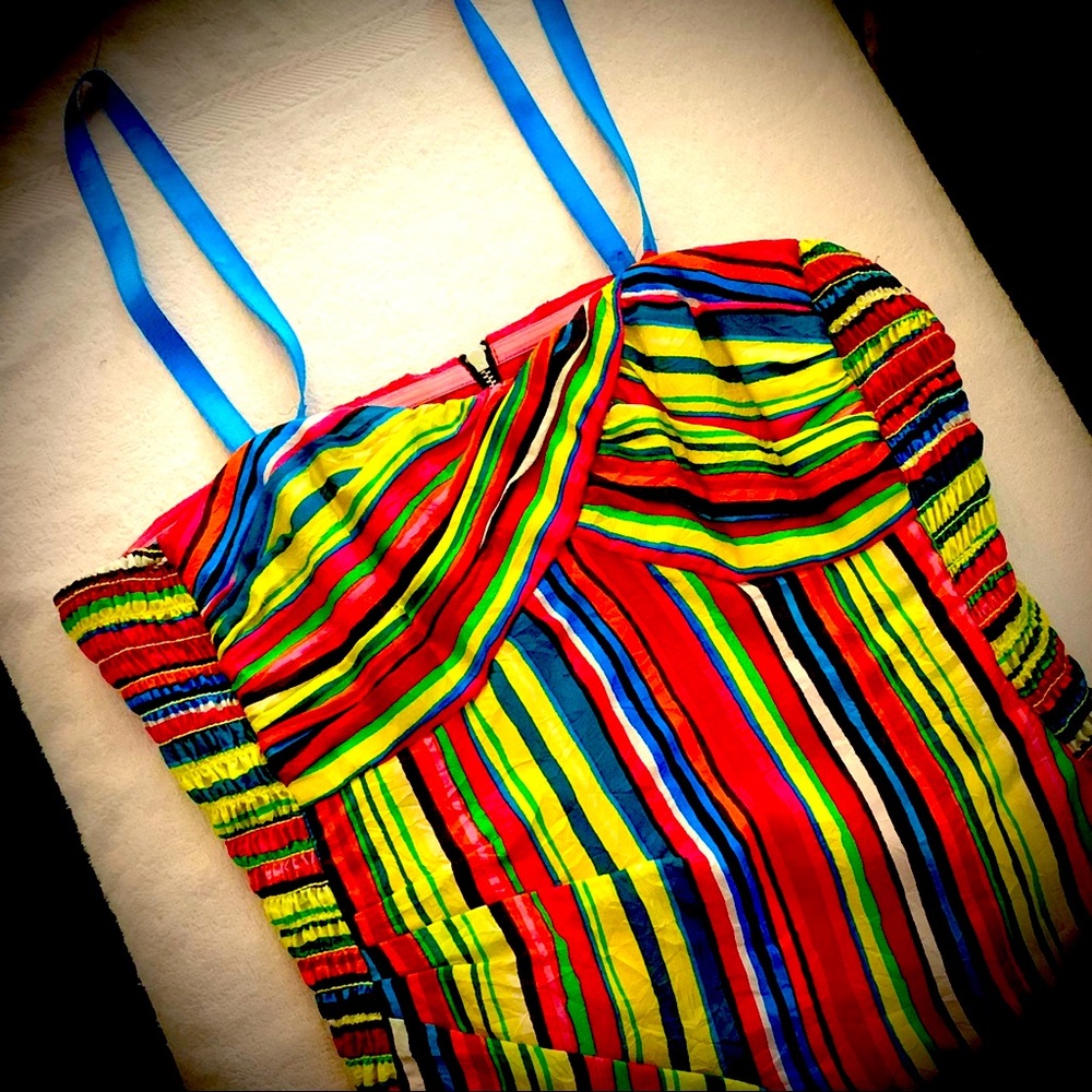 Nanette Lepore Designer Multicolor Striped Crop Spaghetti Strap SILK Top Sz 10